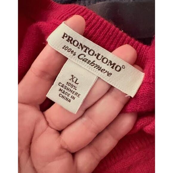 Pronto Uomo 100% Cashmere Sweater XL Red V-Neck Luxury Soft Knit Men’s Pullover - Picture 5 of 5